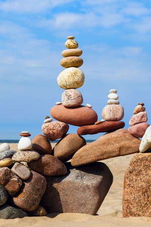 Concept of harmony and balance. Rock Zen on the beachの写真素材