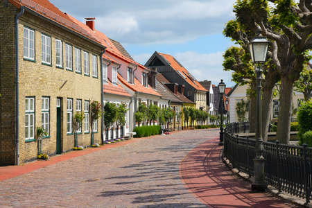 Schleswig, Germany-may 21, 2008:Street of the old town with small houses with tiled roofs. Fishing village the Hillのeditorial素材