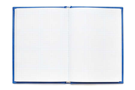 Open Notepad with clean sheets isolated on white background. Notebook with checkered paper , copy...
