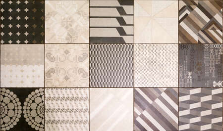 Modern ceramic tiles with a pattern in brown and beige tones, a sample of the decor