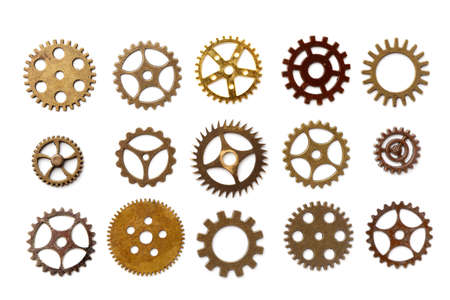 set of gears, isolated on a white background, Flat lay, Top viewの写真素材