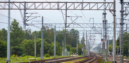 Summer railway on a blue sky backgroundの写真素材
