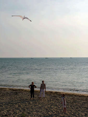 Three generations (family,sea,sunset,girl,womens)の写真素材