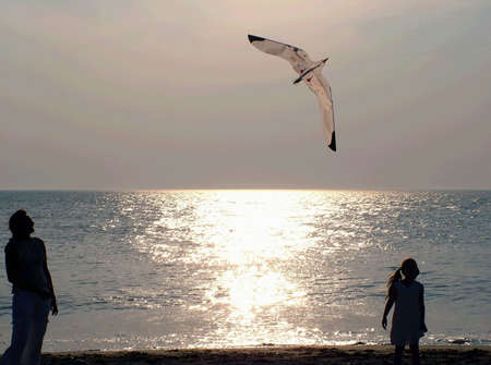 Two womens (family,sea,sunset,girl,women)の写真素材