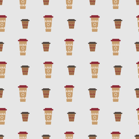 Seamless pattern with coffee mugs of different size. Vector illustration.のイラスト素材