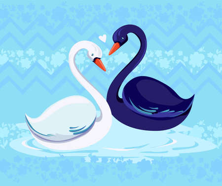 Swans vector illustration on a Blue background.のイラスト素材