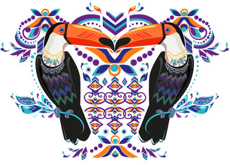 Beautiful tropical theme, Toucan vector.のイラスト素材