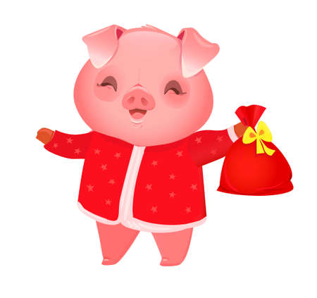 Symbol pig 2019 Vector Illustration, Cute pig cartoon character.のイラスト素材