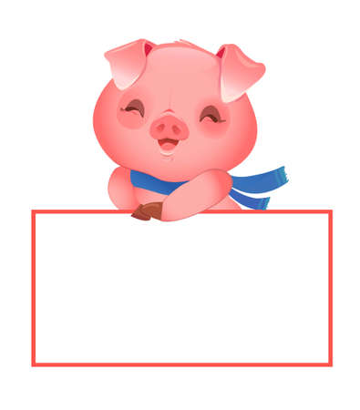 Symbol pig 2019 Vector Illustration, Cute pig cartoon character.のイラスト素材