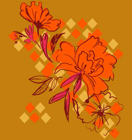 Hand Drawn Beautiful Flowers, Element for design, Sketch bouquet.のイラスト素材