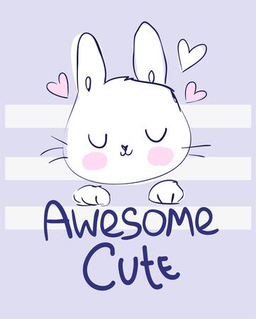 Hand Drawn Cute Bunny, print design rabbit, children print on t-shirt. Valentine's Day cardのイラスト素材