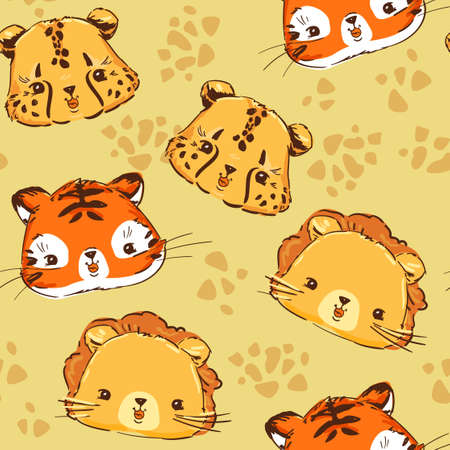 wild african cats, kittens. Tiger, lion cheetah pattern seamless Vectorのイラスト素材