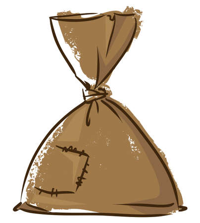 Canvas sack Isolated on a white background. Hand drawn Bag. Vector stock. Filled Burlap sack. Brown colour. Sketch and grunge style.のイラスト素材