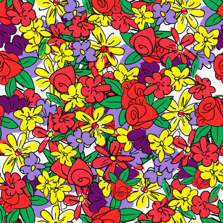 Flowers background print for textile. The drawn small flowers beautiful illustration for the fabric. Design ornament pattern seamless. Vector.のイラスト素材