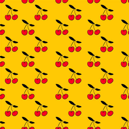 Hand drawn Cherry print and pattern seamless. Spring Summer trend textiles. Fruity background. Vector Illustration.のイラスト素材