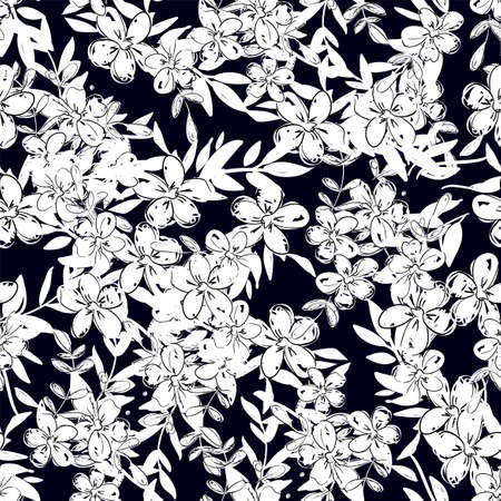 Background pattern of many different small flowers and plants. Seamless. Design print for textilesのイラスト素材