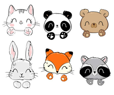 Cat, panda, bear hare fox raccoonのイラスト素材