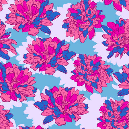 Chrysanthemum flowers pattern vector. Hand drawn botanical background. Floral design print for textile.のイラスト素材