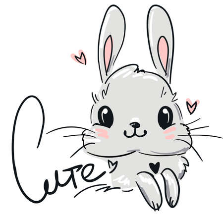 Cute drawing Bunny. Fluffy rabbit. Vector illustration stock.のイラスト素材