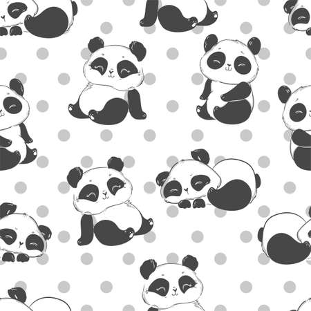 Cute panda illustration vector. Panda baby seamless, Textile design patternのイラスト素材