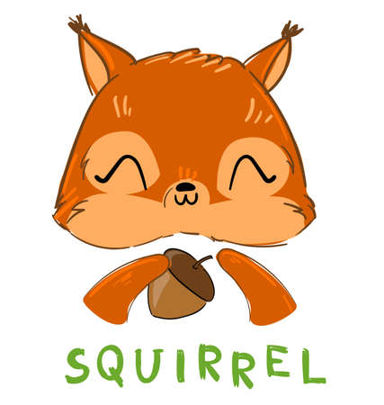 Cute Squirrel with nut vector illustration. children print on t-shirt.のイラスト素材