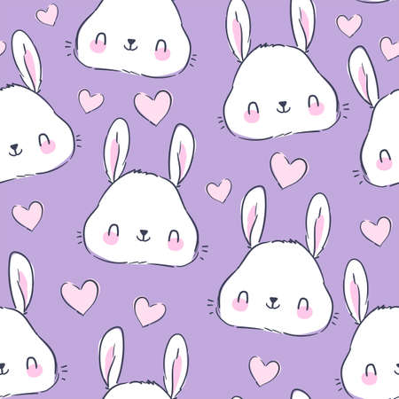 Hand Drawn Bunny Pattern seamless, print design rabbit, children print on textile.のイラスト素材
