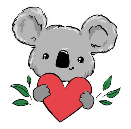 Cute koala and heart beautiful childish print. Hand Drawn Animal Vector.のイラスト素材