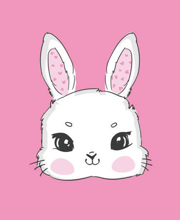 Cartoon rabbit. Hand Drawn Cute Bunny isolated on white background. Print design rabbit. Children Print on t-shirt. Vectorのイラスト素材
