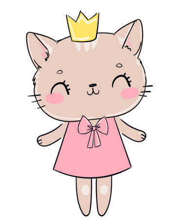 Hand Drawn Cute Cat Sketch Vector, Print Design Cat, children print on t-shirt.のイラスト素材