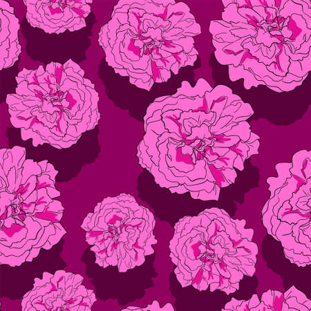 Seamless pattern hand drawn pink peonies and rose background of flowers print for textiles vectorのイラスト素材