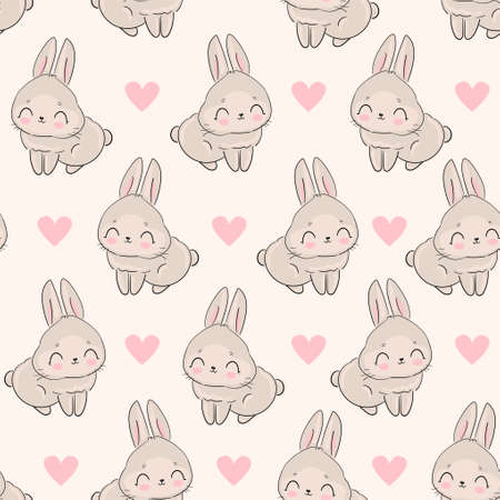 Seamless Pattern Rabbit and pink heart background bunny print design textile for kids fashionのイラスト素材