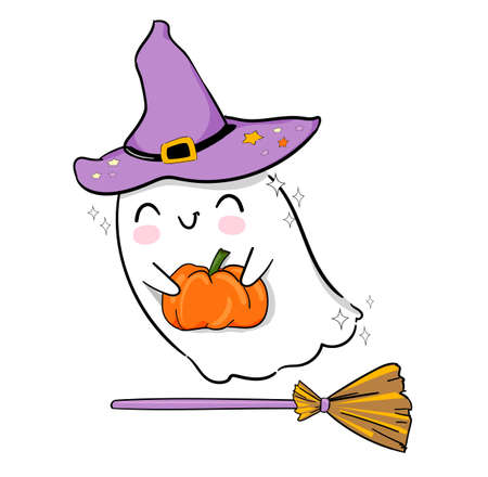 Ghost with pumpkin design element for the holiday halloween vector illustrationのイラスト素材