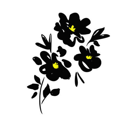 Hand Drawn Flower isolated white background design elements ink Vectorのイラスト素材