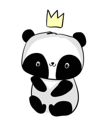 Hand drawn cute panda with crown illustrationのイラスト素材