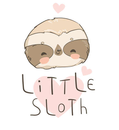 Hand drawn cute animal sloth on the tree illustrationのイラスト素材