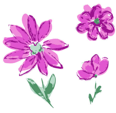 Hand drawn flowers isolated white background beautiful decorative flower element for design sketchのイラスト素材