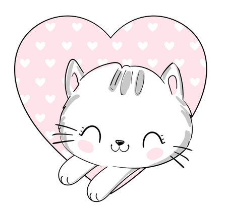 Cute Cat sketch vector, print design cat, children print on t-shirt. Hand Drawn cat.のイラスト素材
