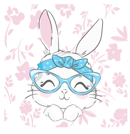 Hand Drawn Cute Bunny vector, children print design rabbitのイラスト素材