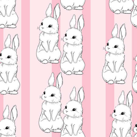 Seamless pattern Rabbit. Hand Drawn Cute Bunny Pattern, print design background print textile design.のイラスト素材