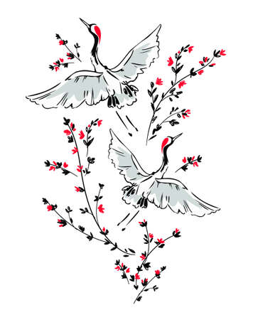 Hand drawn Crane bird, Graphic illustration decoration bird vector artのイラスト素材