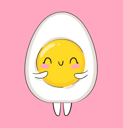 Hand drawn cute egg on blue background vector illustration kawaiiのイラスト素材