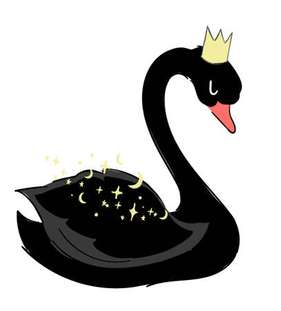 Hand drawn swan in the crown Fairy cartoon character romantic Vector illustrationのイラスト素材