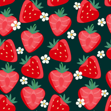 Strawberries background. Print design for textiles. Pattern seamless fruit vector illustrationのイラスト素材
