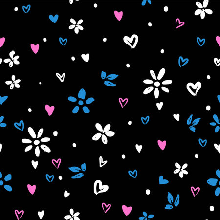 Flowers and heart sketch pattern seamless, background ornament vector, floralのイラスト素材
