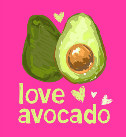 Cute avocado and heart Print Summer Trend Vector Illustration backgroundのイラスト素材