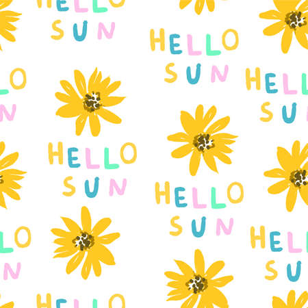 Happy Sunflower seamless pattern cute flowers vector illustration print design for textilesのイラスト素材