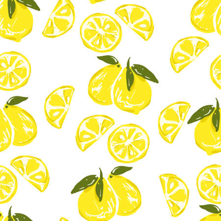Hand drawn Lemon background pattern seamless trend print for textileのイラスト素材