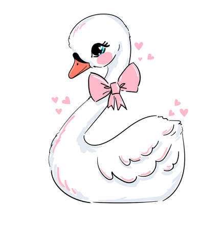 Cute little Swan with pink bow vector illustration, beautiful design printのイラスト素材