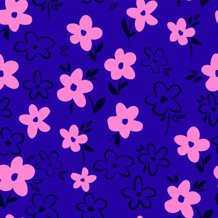 Cute Flowers background print. The drawn small flowers beautiful illustration. Design ornament...
