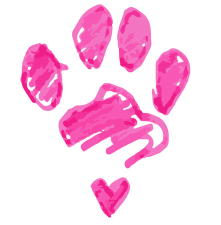 Pet Shop Logo Pink Paw and heart Vector Marker Drawingのイラスト素材